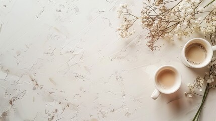 Aufkleber - A pair of cups of coffee on a table with fresh flowers
