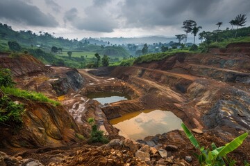 Aufkleber - A large open pit filled with water, perfect for use in environmental or industrial contexts