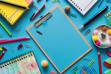 Poster - A desk filled with various school supplies ready for use