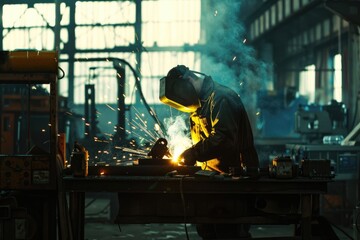 Poster - A welder is busy shaping and repairing a piece of metal