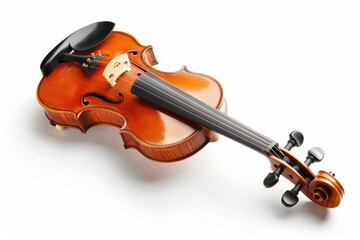Poster - A solo violin sitting on a plain white background, ready for playing or display