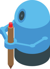 Poster - Blue robot is holding a pencil, symbolizing artificial intelligence in creative fields