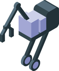 Poster - Isometric icon of a wheeled robot carrying purple cubes using mechanical arms