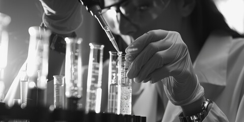 Poster - A scientist holds a pipe in her lab coat, ready for experimentation