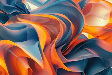 Aufkleber - A close-up view of an abstract painting featuring swirling patterns of orange and blue colors