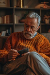 Aufkleber - A person relaxing on a couch with a remote control, perfect for media-related concepts or leisure time scenes
