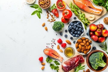 Poster - Colorful display of fresh produce, including fruits, vegetables, nuts, and fish