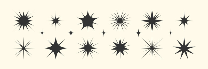 Wall Mural - sparkle stars icons collection. spark asterisk shape set. abstract twinkle bling magic shine effect.