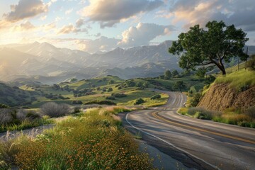 Poster - A serpentine road amidst a picturesque valley landscape