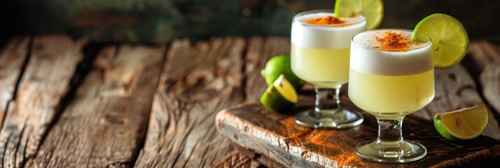 Poster - Classic Pisco Sour Cocktail on Rustic Table