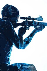 Wall Mural - A silhouette of a man holding a rifle in his hand