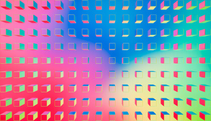 Iridescent cubes pattern banner, abstract 3d geometric gradient background
