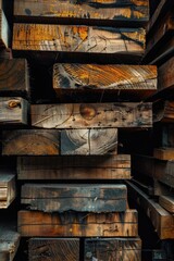 Wall Mural - A stack of wooden planks piled high, possibly for construction or storage