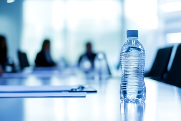 Wall Mural - Clear Plastic Water Bottle on Boardroom Table