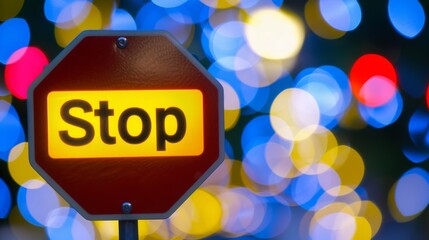 Wall Mural - a stop sign with blurred lights