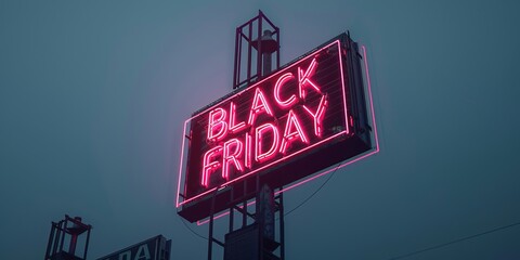 A vibrant neon sign reading black friday is brightly lit in the dark