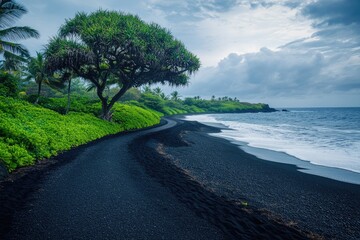 Wall Mural - Black Sand Beach Maui - Waianapanapa State Park in Hawaii Island