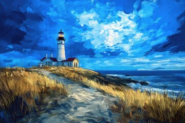 Wall Mural - Boston Lighthouse. Majestic Beacon on the Boston Coastline with Ocean View