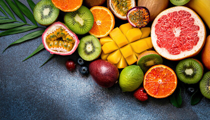 Wall Mural - Tropical fruits on the surface