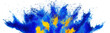 © stockphoto-graf - colorful european union blue yellow color holi paint powder explosion isolated white background. europe EU celebration soccer travel tourism concept.