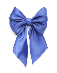 Wall Mural - One blue satin bow isolated on white, top view