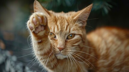 Canvas Print - A cat's face with one paw lifted, perfect for illustrations or editorial use