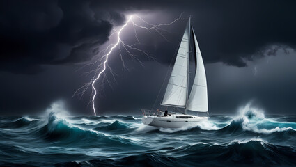 Wall Mural - Stormy Sailboat Scene Generative AI