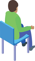 Poster - Young man is sitting on a chair, seen from the back, in an isometric vector style