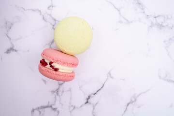 macarons on a colored background, french cookies. gift for march 8, international women's day, valen