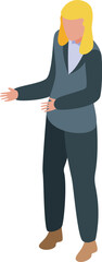 Poster - Businesswoman is standing and gesturing with her hand as if making a point during a presentation