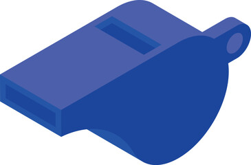 Poster - Blue whistle blowing, isometric object projecting sound, isolated on white background