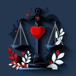 © Sanchai - Justice scales with a heart, blending morality and fairness, flat design illustration--ar 3:2