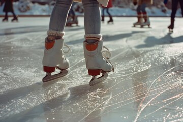 Canvas Print - A close-up shot of a person's legs in ice skates, great for winter or sports themed concepts