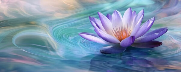 Wall Mural - Purple lotus flower floating on serene water