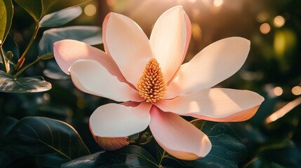 Wall Mural - Beautiful Magnolia Flower in Garden Surrounded by Greenery - Nature Botanical Photography