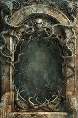 Fantasy Frame. Ornamental Frame with Stone Background and Fantasy Monsters Bodies