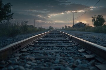 Poster - Railway tracks at sunset, great for backgrounds or travel shots