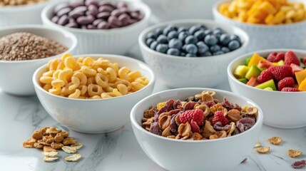 Wall Mural - A table setup with bowls of cereal and fruit, perfect for a quick breakfast or snack