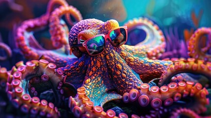Aufkleber - Close-up of an octopus swimming in a tank, great for underwater or ocean-themed designs