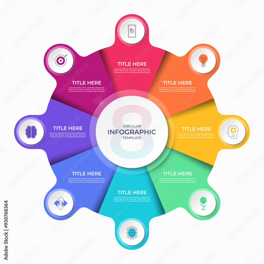 Infographic circle with 8 options, parts. 8-step vector template for ...