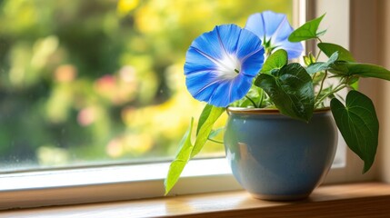 Wall Mural - Beautiful morning glory flower in a vase giving a fresh nature vibe.