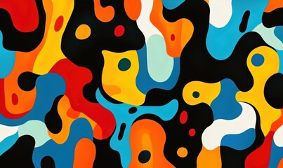 Aufkleber - A colorful abstract painting with a black background. The painting is full of different colors and shapes, creating a sense of movement and energy. The overall mood of the painting is vibrant