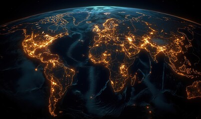Wall Mural - a globe with the lights on in the night sky. the globe is lit up with a blue and orange color scheme