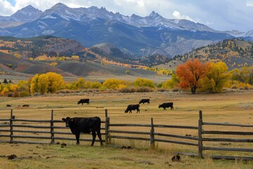 Poster - A group of cows grazing in a green meadow