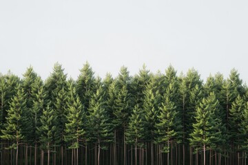 Canvas Print - A row of pine trees standing tall in a green field, perfect for nature and landscape uses