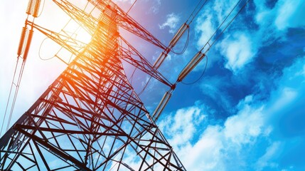 Aufkleber - A high voltage transmission tower stands tall against a clear blue sky