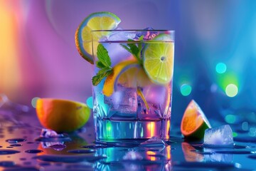 Poster - Freshly squeezed lemon juice and mint leaves in a glass, perfect for a refreshing drink