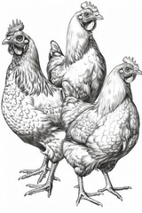 Aufkleber - A group of chickens standing next to each other in a farm yard or backyard