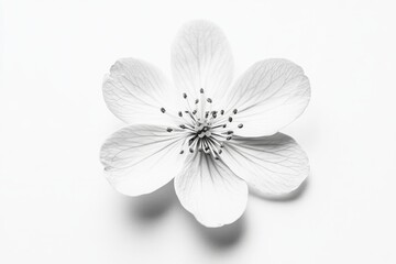 Poster - A single, elegantly arranged flower displays its delicate petals and stamen in black and white, emphasizing its beauty against a light backdrop