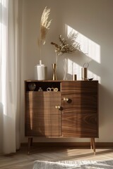 Poster - A wooden cabinet with two vases on the top, suitable for home decor or office use